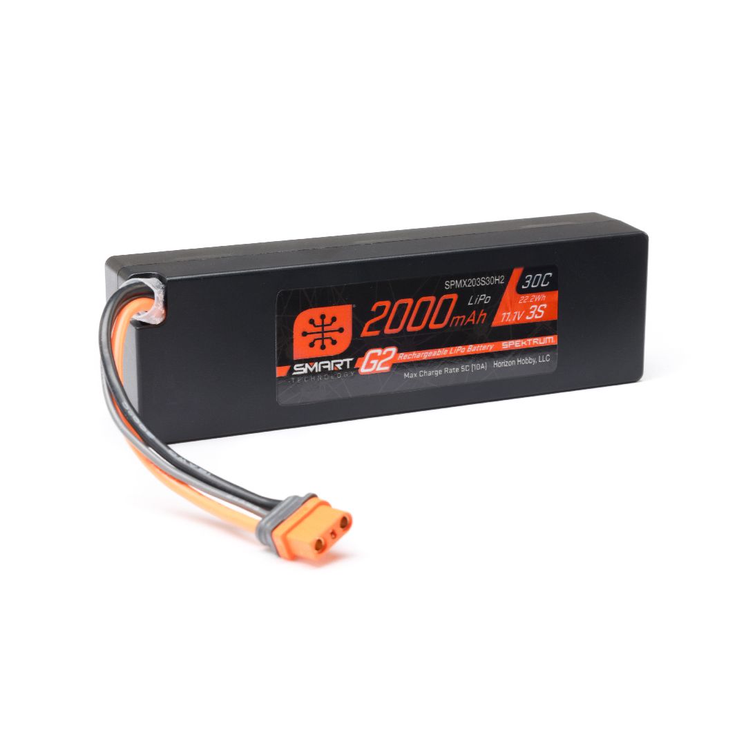 SPMX203S30H2 batterie LiPo Smart G2 Spektrum de 11,1 V, 2000 mAh et 30C avec connecteur IC2. Boîtier rigide, équilibrage interne et technologie Smart G2 conçue pour le ARRMA Mini Kraton.