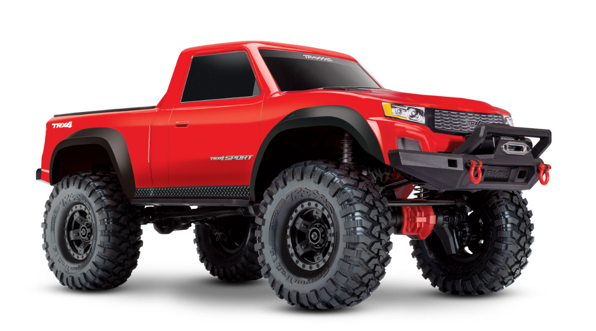 Traxxas, TRX-4 Sport, Clipless, 1/10, rouge, RTR, crawler, trail, essieux portiques, suspension GTS, Titan 550 21T, XL-5 HV, tout-terrain, scale crawler, modélisme RC, véhicule radiocommandé, nature, randonnée, marche à pied, exploration extérieure, franchissement, sentier, aventure, loisir mécanique, loisir technique, hobby modélisme, conduite hors route, performance tout-terrain, crawl technique