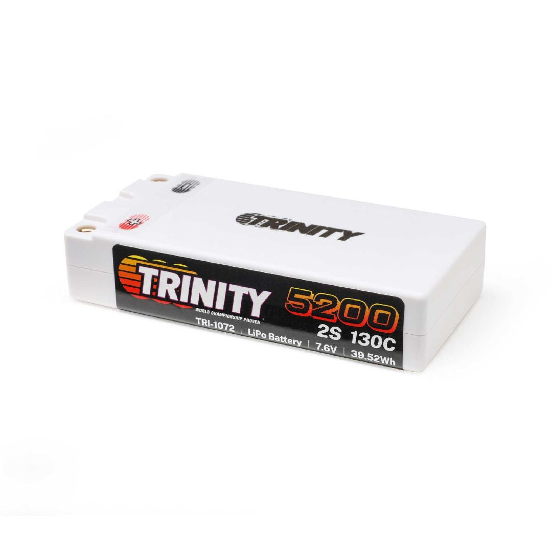 TRI-1072 batterie LiPo Trinity 7.6V 5200mAh 130C shorty avec connecteurs 5mm pour performance équilibrée en RC compétition 1/10.