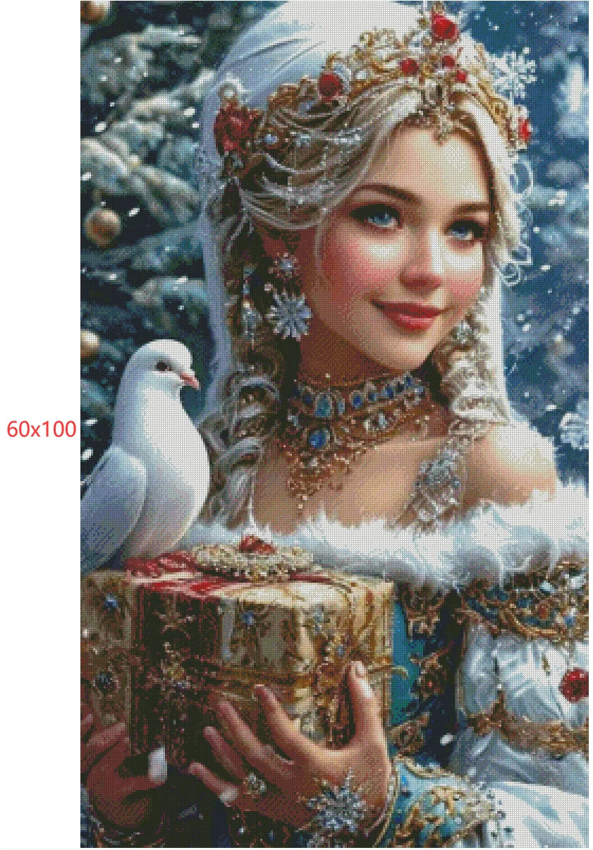 Peinture diamant 5D HD – Pincesse de Noël – 60×100 cm – Diamants carrés