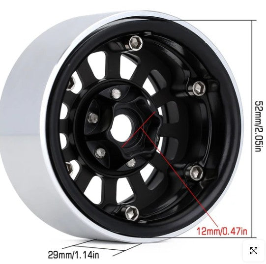 YQW-37BK – Jantes beadlock 12 trous 1.9″ (4 pièces)