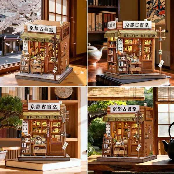 Librairie d’antiquités de Kyoto – Book Nook 3D en bois avec LED – Haute gamme