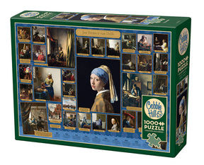 Puzzle Cobble Hill « Vermeer » 1000 pièces – reproduction de l’œuvre de Jan Vermeer van Delft, style fine art, puzzle en carton rigide à découpe aléatoire, finition imprimée sur lin, poster inclus, assemblage 67 × 49 cm, modélisme puzzle artistique haut de gamme.