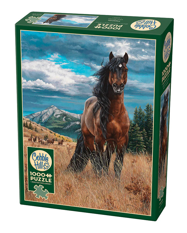 Puzzle 1000 pièces « Liberté » – Cheval pur-sang galopant sous un ciel bleu – Art Kim Penner – Cobble Hill
