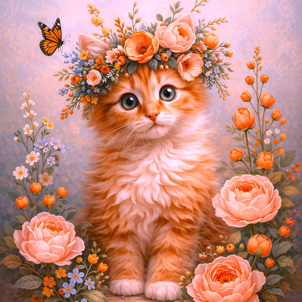 Peinture diamant 5D - Haute Gamme - Chaton Couronné de Fleurs