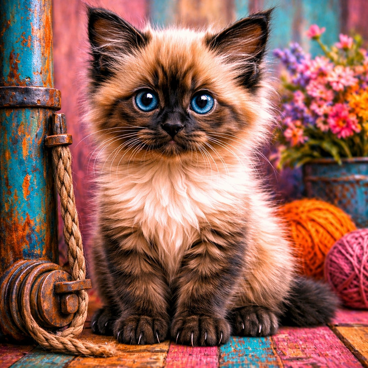 Peinture diamant 5D - Haute Gamme - Chaton aux Yeux Bleus