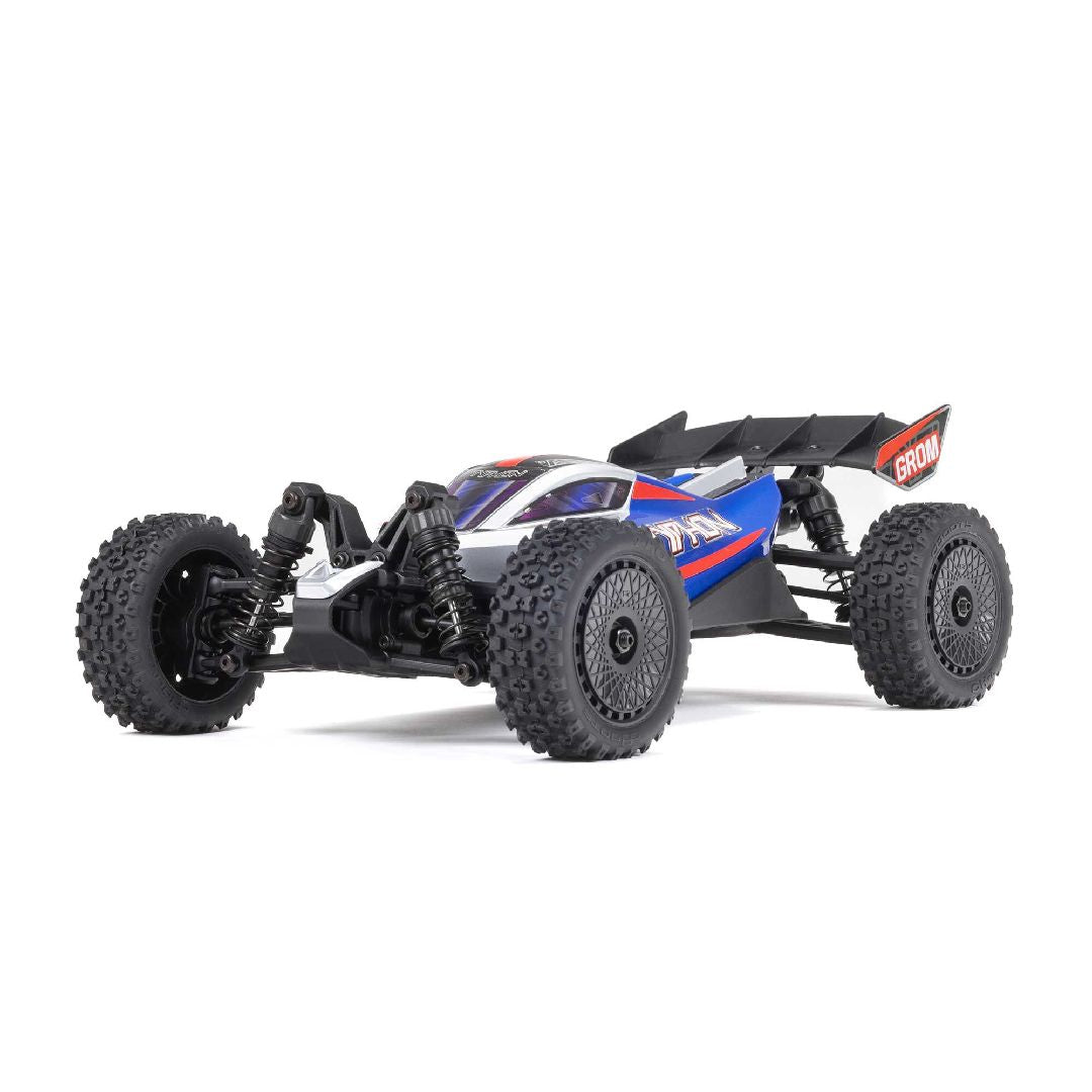 ARRMA Typhon Grom ARA2106 buggy 1/14 RTR brushed 4WD, tout-terrain compact avec moteur Spektrum 390, ESC 2-en-1 étanche, batterie et chargeur inclus, univers RcLoisirs.