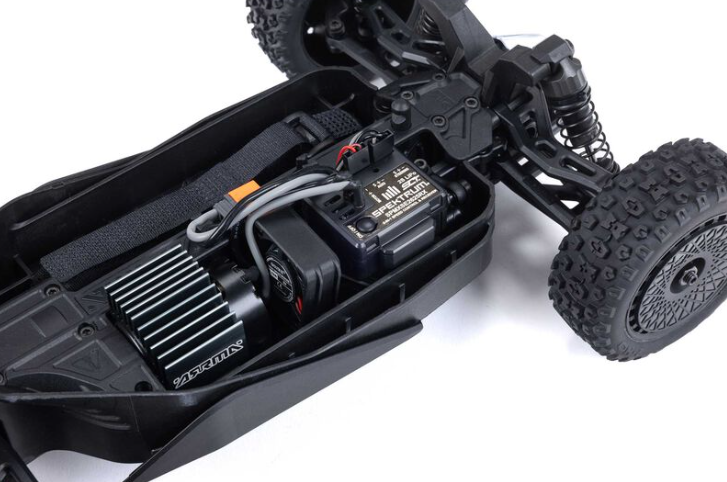 ARRMA Typhon Grom ARA2106 buggy 1/14 RTR brushed 4WD, tout-terrain compact avec moteur Spektrum 390, ESC 2-en-1 étanche, batterie et chargeur inclus, univers RcLoisirs.