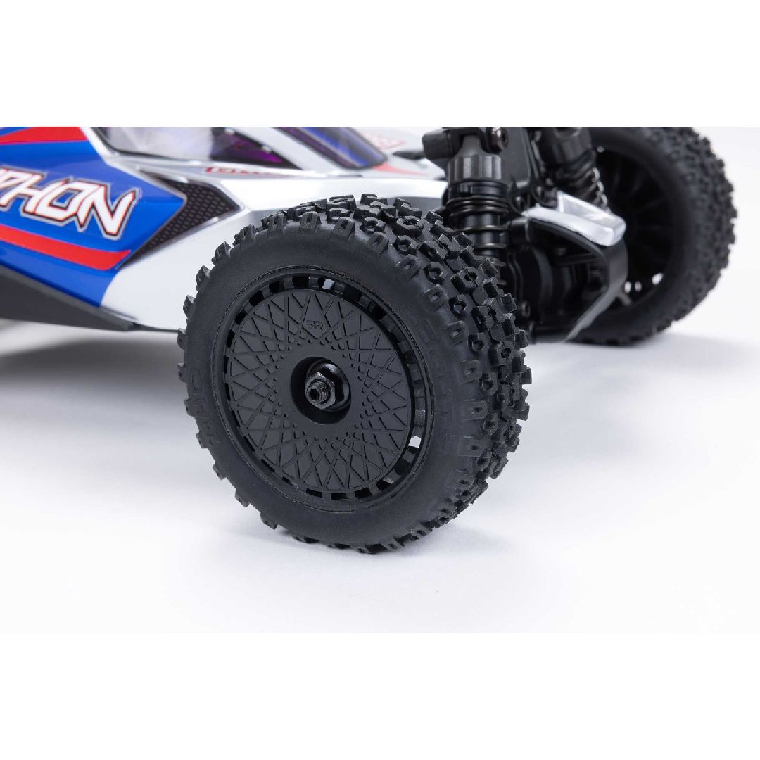 ARRMA Typhon Grom ARA2106 buggy 1/14 RTR brushed 4WD, tout-terrain compact avec moteur Spektrum 390, ESC 2-en-1 étanche, batterie et chargeur inclus, univers RcLoisirs.
