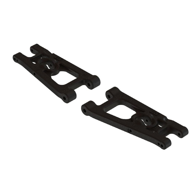 ARA330750 ensemble de 2 bras de suspension inferieurs avant ARRMA en composite, pieces de remplacement d'origine pour les vehicules RC compatibles.