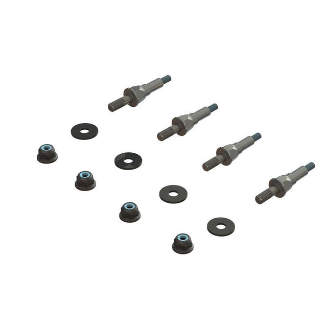 ARA330816 supports d’amortisseurs EXB V2 ARRMA en acier usiné M4 avec écrous et rondelles inclus pour résistance maximale en bashing chez Univers RcLoisirs