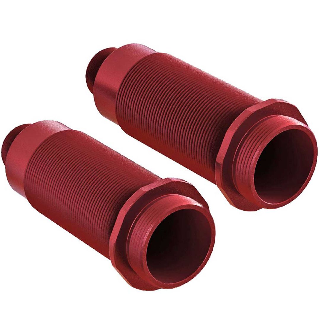 ARAC9073 ensemble de 2 corps d'amortisseurs ARRMA 16 x 61 mm en aluminium rouge, concus pour un fonctionnement efficace de la suspension des modeles 6S compatibles.