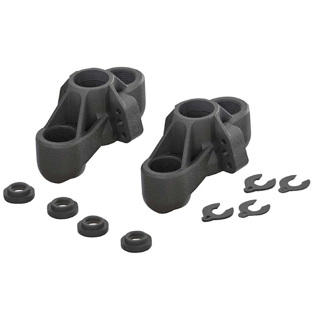 ARAC9366 ensemble de 2 fusees de direction avant ARRMA 6S en composite robuste avec entretoises de pivot ball et de bras de suspension incluses.