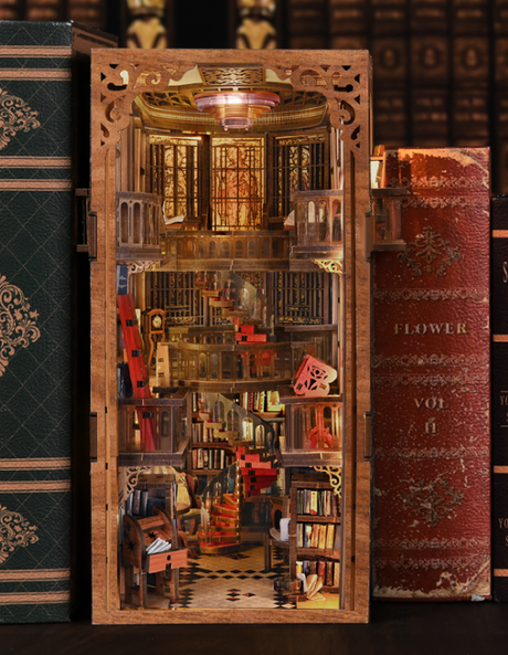 Abbey Library – Book Nook miniature 3D bois avec LED – Univers RcLoisirs