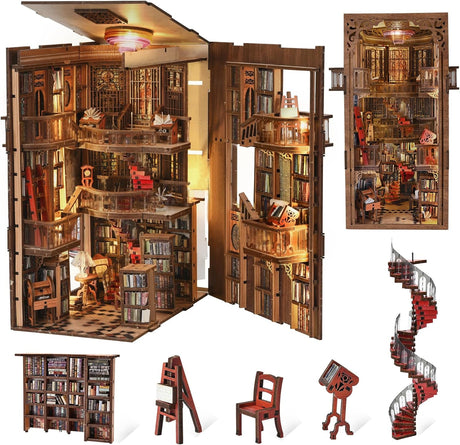 Abbey Library – Book Nook miniature 3D bois avec LED – Univers RcLoisirs