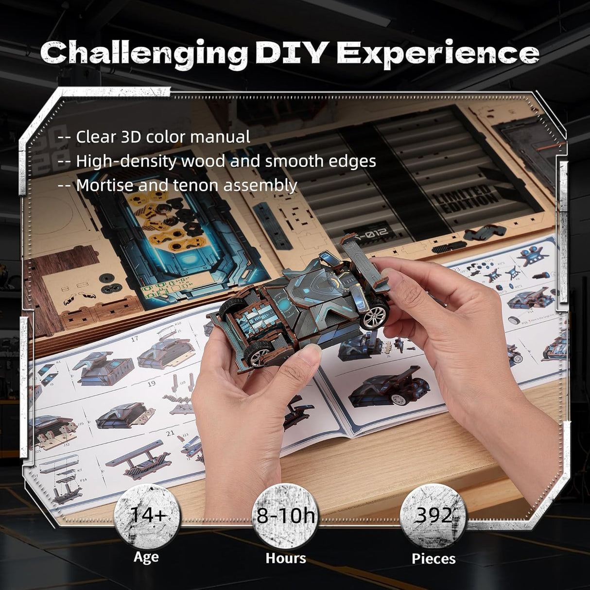 Atelier automobile – Book Nook 3D en bois – Éclairage LED - Univers RcLoisirs