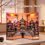 BJAA402 Twilight Sakura Path, Book Nook DIY de 407 pieces inspire des rues de Kyoto avec cerisiers en fleurs, eclairage DEL et decor japonais detaille.