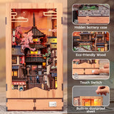 BJAA402 Twilight Sakura Path, Book Nook DIY de 407 pieces inspire des rues de Kyoto avec cerisiers en fleurs, eclairage DEL et decor japonais detaille.