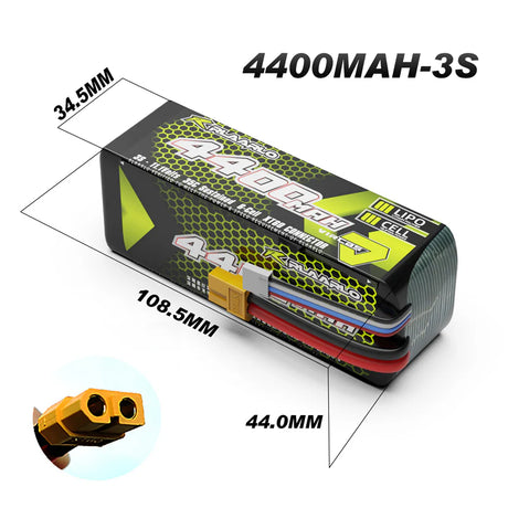 Batterie LiPo 3S 4400 mAh – XT60 – RE038 – Rlaarlo – Univers RcLoisirs