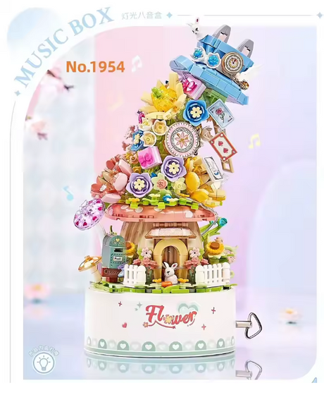 Boîte à musique florale rotative – LOZ 1954 – Mini blocs à assembler – Mini construction 3D – Univers RcLoisirs
