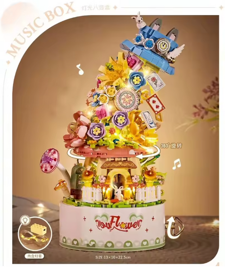 Boîte à musique florale rotative – LOZ 1954 – Mini blocs à assembler – Mini construction 3D – Univers RcLoisirs