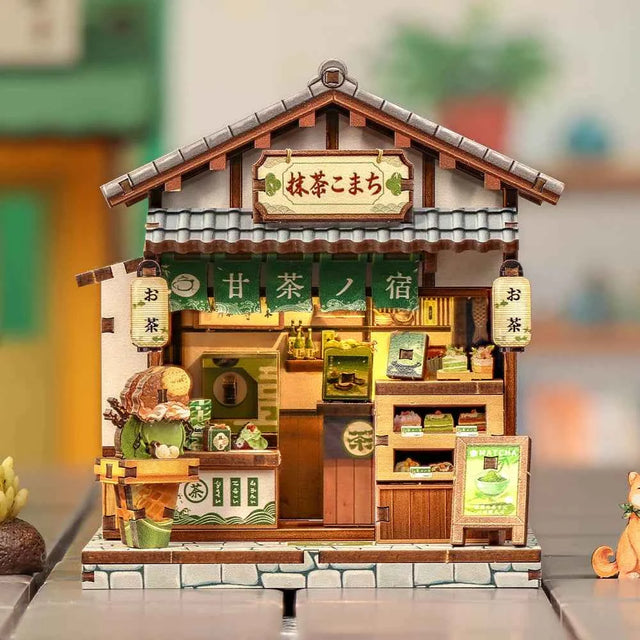 CWGA116 Kyoto Matcha Cottage, maison miniature DIY de 128 pieces inspiree d'une boutique japonaise de matcha avec eclairage DEL et decor double face.