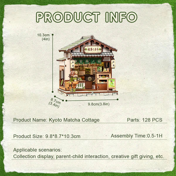 CWGA116 Kyoto Matcha Cottage, maison miniature DIY de 128 pieces inspiree d'une boutique japonaise de matcha avec eclairage DEL et decor double face.