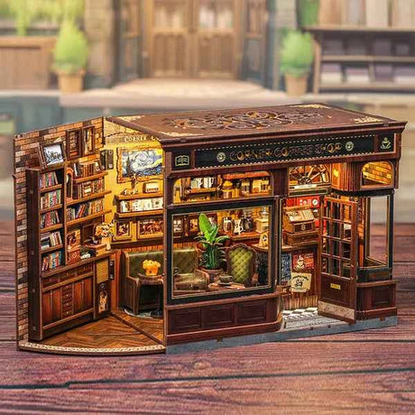 Corner Coffee Shop – Book Nook 3D en bois avec LED – Haute gamme