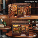 Corner Coffee Shop – Book Nook 3D en bois avec LED – Haute gamme