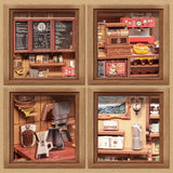 Corner Coffee Shop – Book Nook 3D en bois avec LED – Haute gamme - Univers RcLoisirs