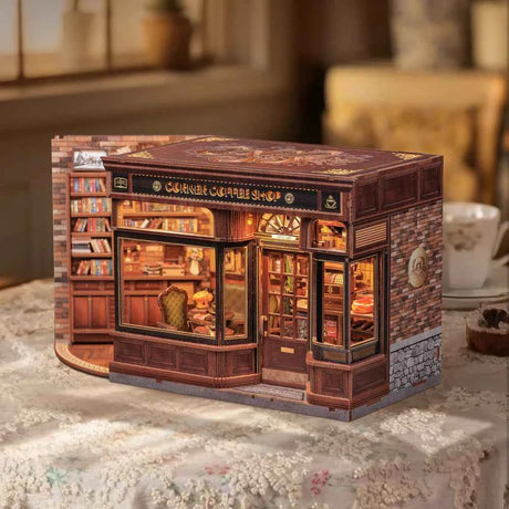 Corner Coffee Shop – Book Nook 3D en bois avec LED – Haute gamme