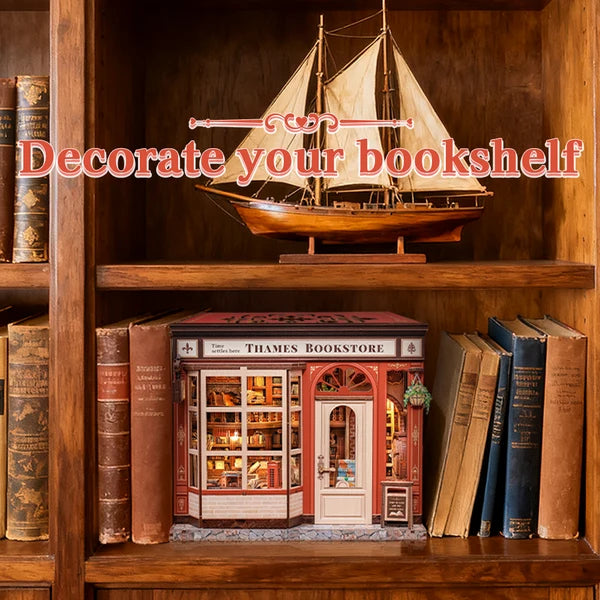 CWGB405 Thames Bookstore, maison miniature DIY de 343 pieces avec librairie londonienne detaillee, eclairage DEL tactile et protection anti-poussiere.