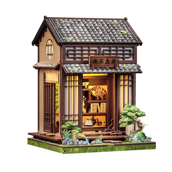 CWGC219 Kirishima Cha-an, maison miniature DIY de 145 pieces inspiree d'une rue japonaise traditionnelle avec eclairage tactile et porte anti-poussiere.