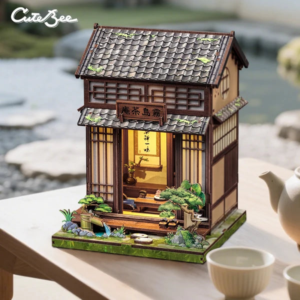 CWGC219 Kirishima Cha-an, maison miniature DIY de 145 pieces inspiree d'une rue japonaise traditionnelle avec eclairage tactile et porte anti-poussiere.