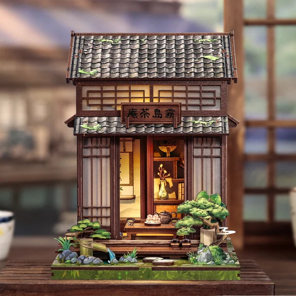 CWGC219 Kirishima Cha-an, maison miniature DIY de 145 pieces inspiree d'une rue japonaise traditionnelle avec eclairage tactile et porte anti-poussiere.