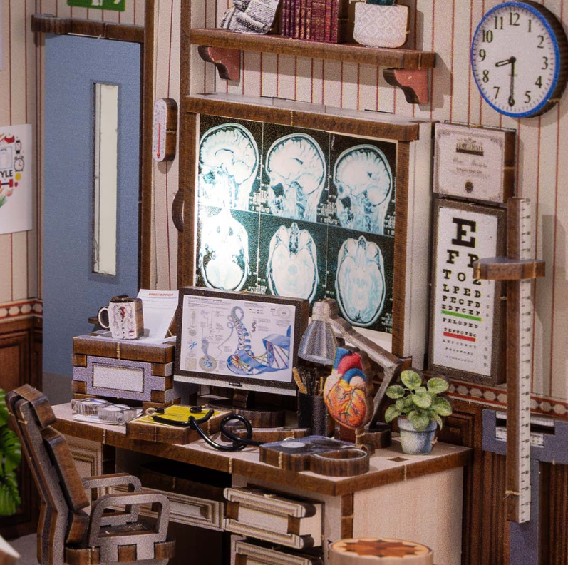Cabinet du docteur – Book Nook 3D en bois avec LED – Haute gamme - Univers RcLoisirs