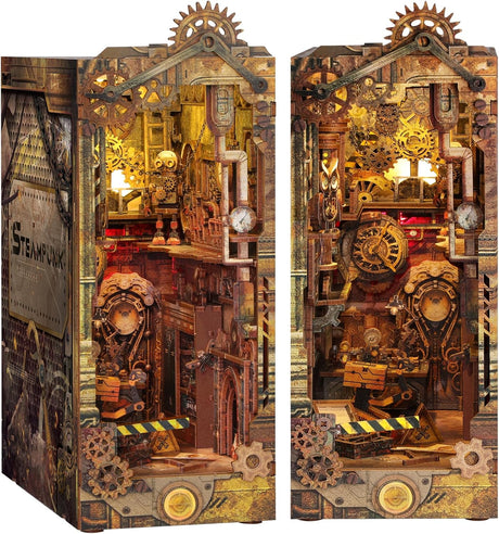 Coin Steampunk – Book Nook miniature 3D bois avec LED – Univers RcLoisirs