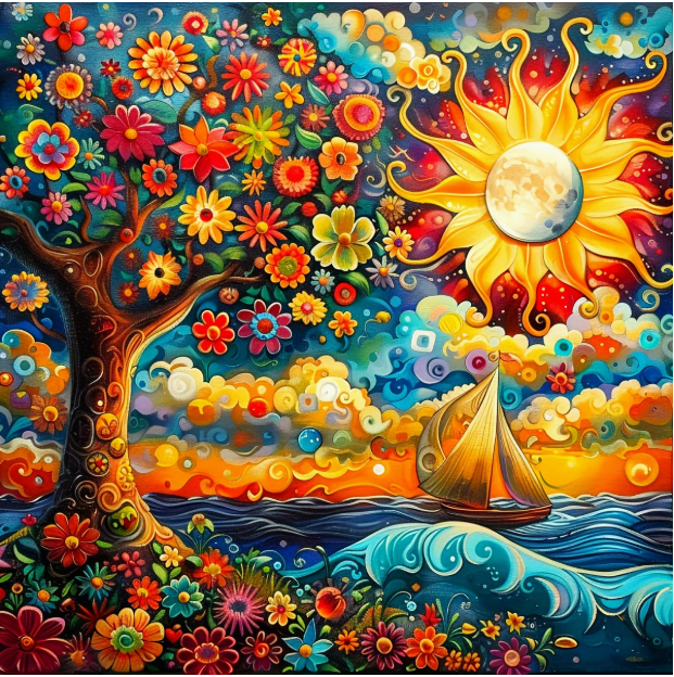 Coucher de Soleil Ludique – 40×40cm – Diamants Ronds