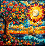 Coucher de Soleil Ludique – 40×40cm – Diamants Ronds