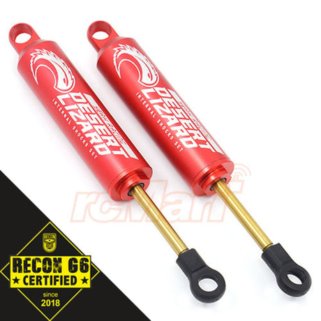 DDL-090RD ensemble de 2 amortisseurs Yeah Racing Desert Lizard 90 mm rouges pour crawler 1/10. Corps en aluminium, ressorts internes, configurations Droop ou Sprung, 16 ressorts et 8 pistons inclus.