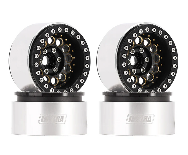 DGW-1957BK ensemble de 4 jantes beadlock INJORA 1.9 po en laiton et aluminium avec déport -10 mm. Poids de 153 g par jante, hexagone 12 mm et conception super lourde pour améliorer la stabilité et les performances des crawlers RC 1/10.