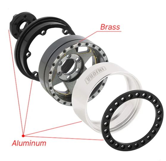 DGW-1958GL Jantes beadlock deep dish aluminium et laiton 1.9 pour crawler 1/10 - Univers RcLoisirs
