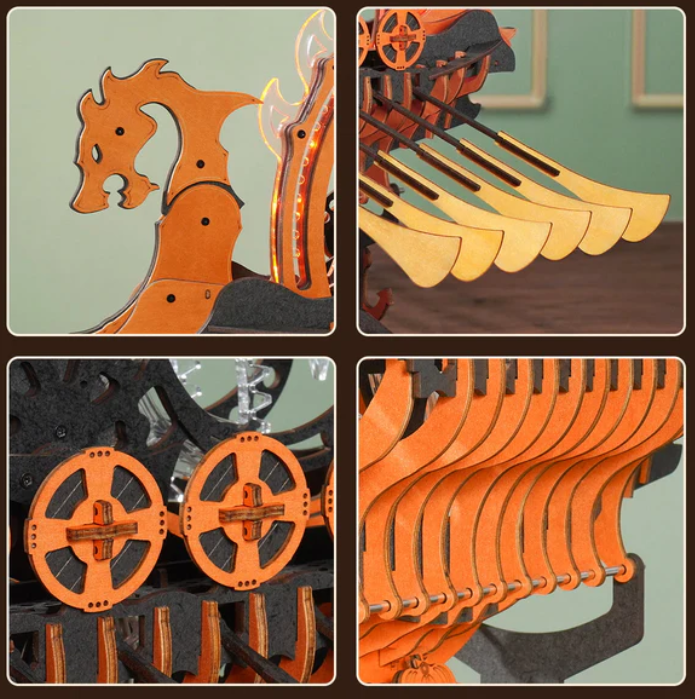 Drakkar Viking mécanique – ROKR LK802 – Modèle en bois 3D – Univers RcLoisirs