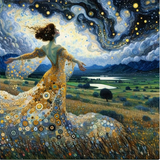 Femme de la nuit étoilée – 40×40cm – Diamants Ronds