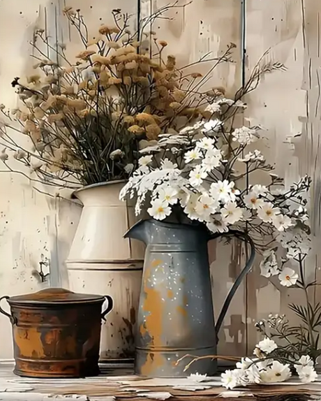 Fleurs séchées en bidon – 50×40 cm – Peinture à numéro