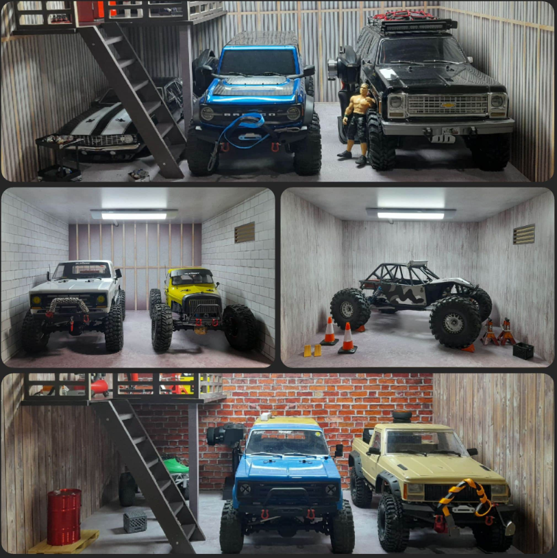 Garage WAG, GRW-1, Le Man Cave, garage triple RC, édition limitée, présentoir RC, diorama RC, accessoires scale, garage bois, vitrine RC, hobby shop, accessoires WAG, univers RcLoisirs, RC 1/10, crawler RC, buggy RC, truck RC, scale garage