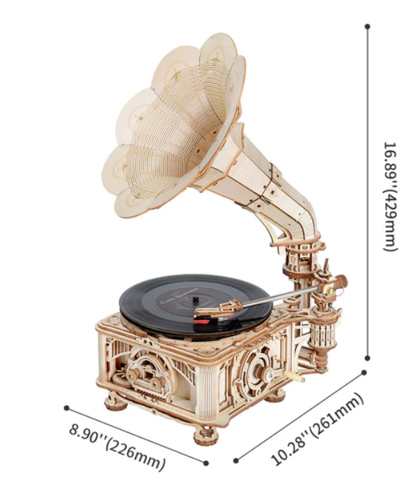 Gramophone - Version électrique (édition rare) – ROKR LKB01D – Modèle en bois 3D – Univers RcLoisirs