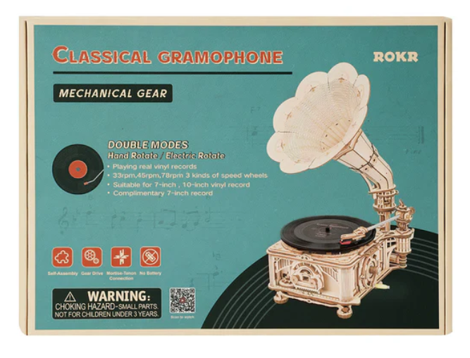 Gramophone - Version électrique (édition rare) – ROKR LKB01D – Modèle en bois 3D – Univers RcLoisirs