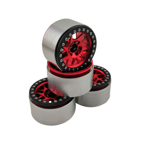 HDTCW02201A ensemble de 4 roues beadlock Hobby Details 2.2 pouces en aluminium rouge et noir. Conçues pour les crawlers RC avec hexagone de 12 mm. Univers RcLoisirs.
