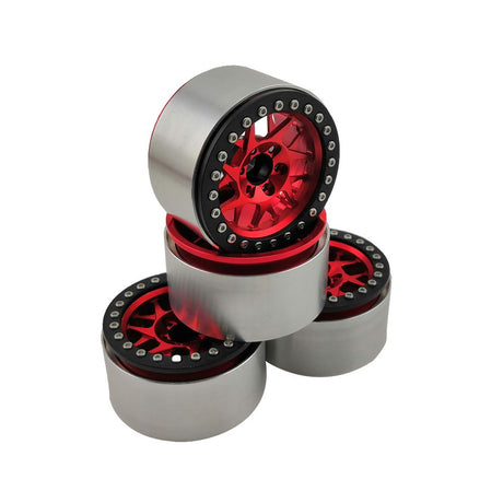 HDTCW02201A ensemble de 4 roues beadlock Hobby Details 2.2 pouces en aluminium rouge et noir. Conçues pour les crawlers RC avec hexagone de 12 mm. Univers RcLoisirs.